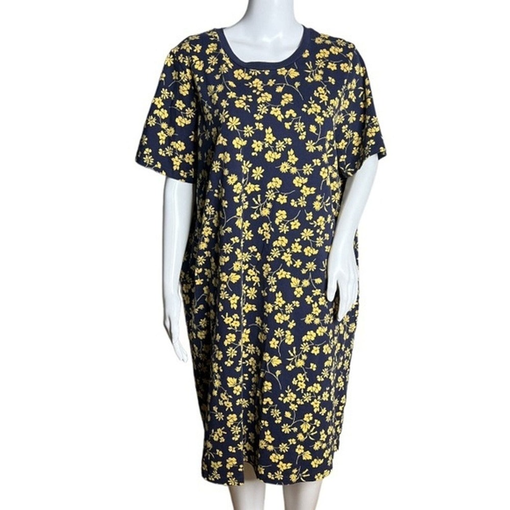 Joules Dress Womens 14 Navy Blue Yellow Floral T-Shirt Dress Effortless Casual